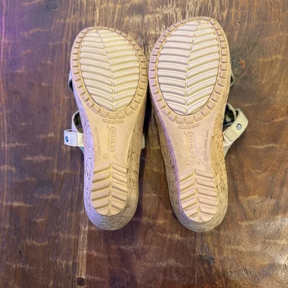 Women’s Crocs A-Leigh Leather Upper Cork Platform Wedge Slide On Sandals Size 8 - Picture 5 of 7